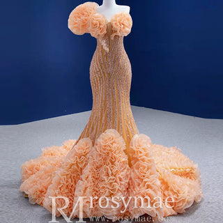Orange Trumpet Sequins Beading Prom Dress Evening Gown - Rosymae