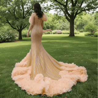Orange Trumpet Sequins Beading Prom Dress Evening Gown - Rosymae