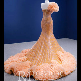 Orange Trumpet Sequins Beading Prom Dress Evening Gown - Rosymae