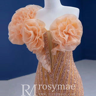 Orange Trumpet Sequins Beading Prom Dress Evening Gown - Rosymae