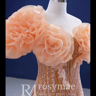 Orange Trumpet Sequins Beading Prom Dress Evening Gown - Rosymae