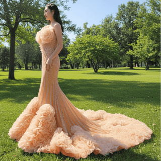 Orange Trumpet Sequins Beading Prom Dress Evening Gown - Rosymae