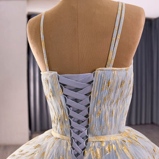 China Blue Cascading Ruffles Glitter Prom Dress Tulle Prom Formal Gown