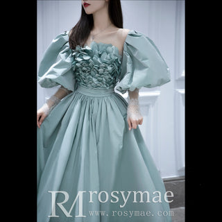 A-line Prom Dresses Party Gown with Detachable Lanter Sleeve