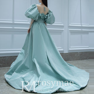A-line Prom Dresses Party Gown with Detachable Lanter Sleeve