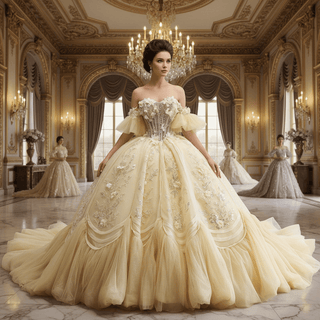 Pale Yellow 3D Floral Corset Ball Gown Quinceanera Dress with Detachable Puff Sleeves