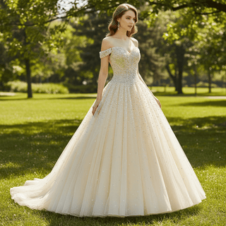Pale Yellow Strapless Bling Wedding Dress with Sweetheart - Rosymae