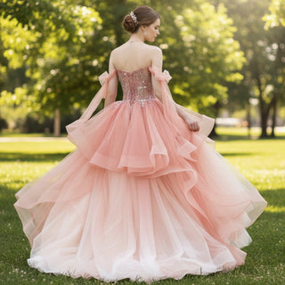 Peach A-line Evening Dresses Party Gowns with Flowy - Rosymae