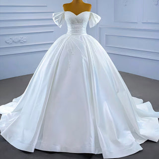 Pearl Beaded Luxury Wedding Dress Off the Shoulder Bridal Gown - Rosymae