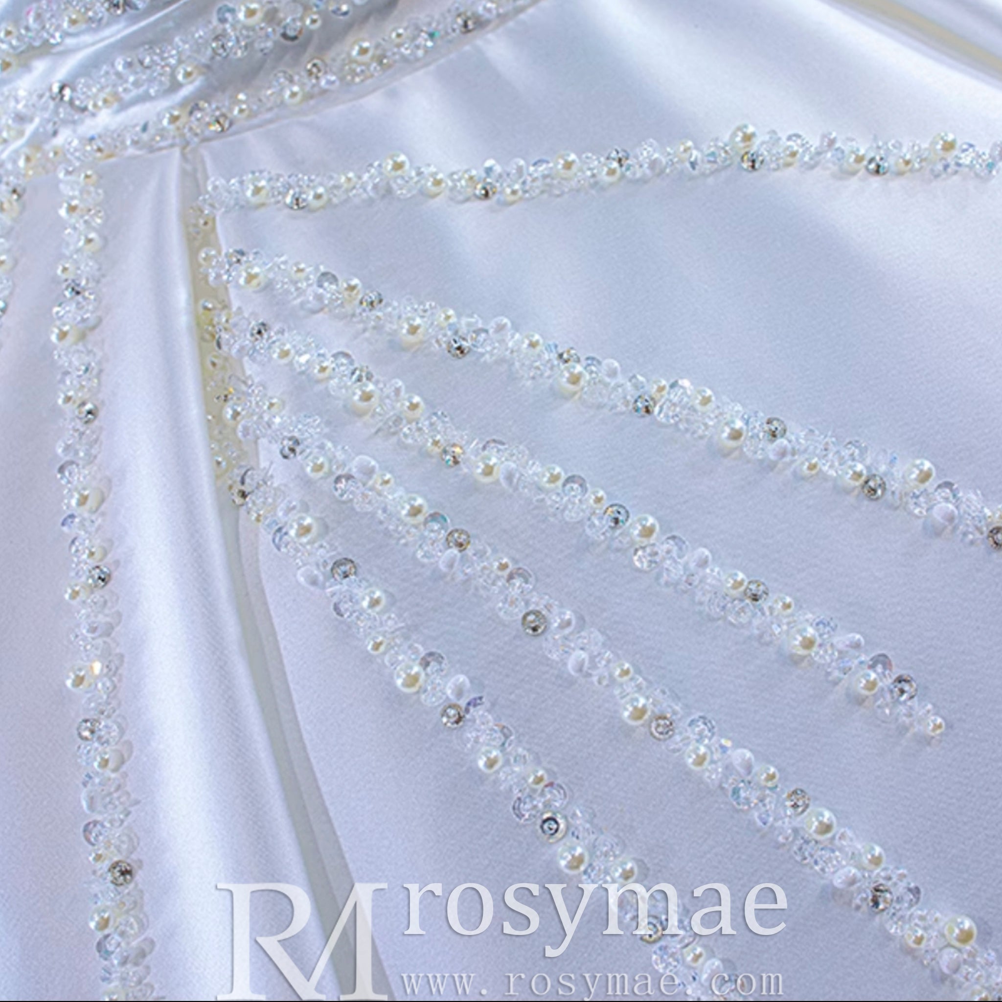 Pearl Beaded Luxury Wedding Dress Off the Shoulder Bridal Gown - Rosymae