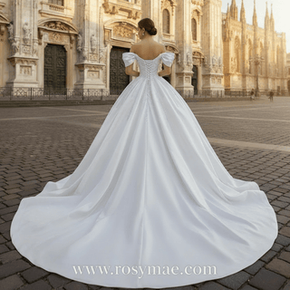 Pearl Beaded Luxury Wedding Dress Off the Shoulder Bridal Gown - Rosymae