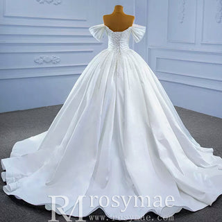 Pearl Beaded Luxury Wedding Dress Off the Shoulder Bridal Gown - Rosymae