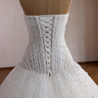 Pearl-Embellished Ball Gown Wedding Dress with Detachable High-Neck Pearl Cape