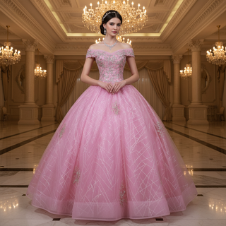 Pink Off Shoulder Quinceanera Dress Ball Gown Formal Dress