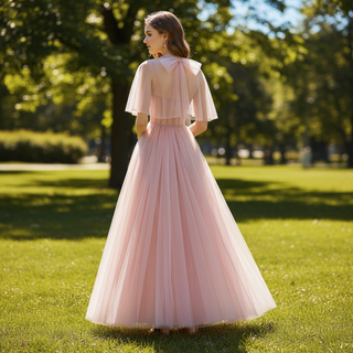 A-line Strapless Tulle Pink Evening Dresses Party Gowns