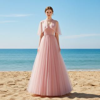 A-line Strapless Tulle Pink Evening Dresses Party Gowns