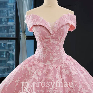 Pink Ball Gown Lace Appliqued Vneck Quinceanera Dresses - Rosymae