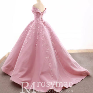 Pink Ball Gown Lace Appliqued Vneck Quinceanera Dresses - Rosymae