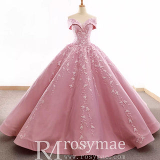 Pink Ball Gown Lace Appliqued Vneck Quinceanera Dresses - Rosymae