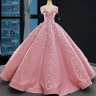 Pink Ball Gown Lace Appliqued Vneck Quinceanera Dresses - Rosymae
