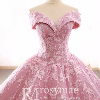Pink Ball Gown Lace Appliqued Vneck Quinceanera Dresses - Rosymae