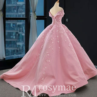 Pink Ball Gown Lace Appliqued Vneck Quinceanera Dresses - Rosymae