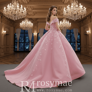Pink Ball Gown Lace Appliqued Vneck Quinceanera Dresses - Rosymae