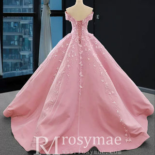 Pink Ball Gown Lace Appliqued Vneck Quinceanera Dresses - Rosymae