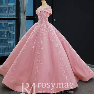 Pink Ball Gown Lace Appliqued Vneck Quinceanera Dresses - Rosymae
