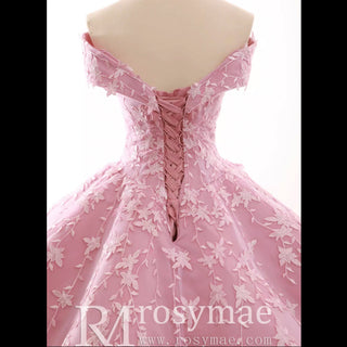 Pink Ball Gown Lace Appliqued Vneck Quinceanera Dresses - Rosymae
