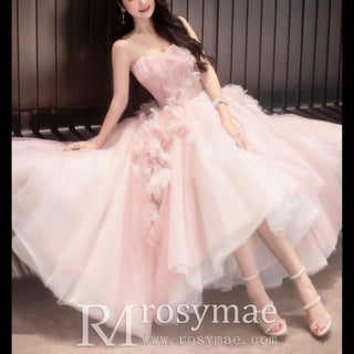 Pink Tiered Tulle High Low Prom Dress Long Formal Dress