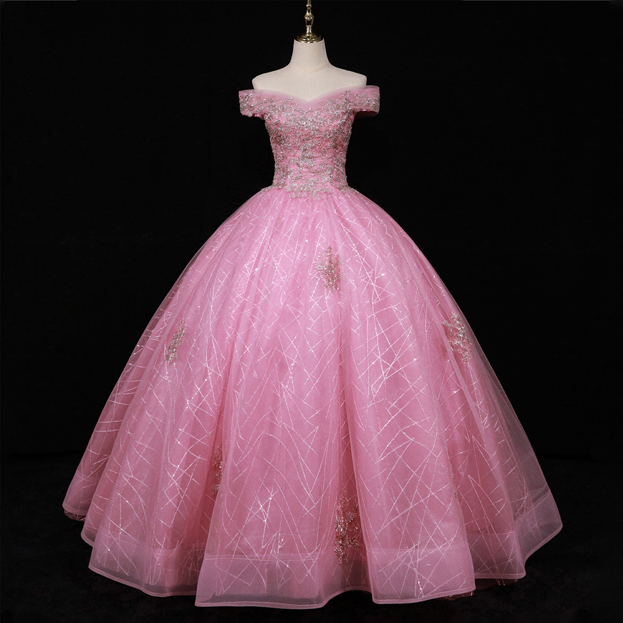 Pink Off Shoulder Quinceanera Dress Ball Gown Formal Dress - Rosymae