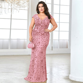 Sparkly Sequined Plus Size Mermaid Long Mother of the Bride Dress