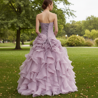 Strapless Ball Gown Layered Ruffle Wedding Dress with Sweetheart