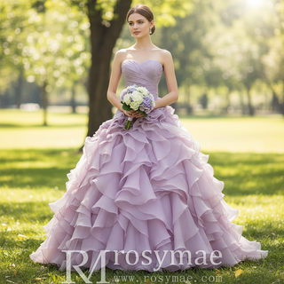 Strapless Ball Gown Layered Ruffle Wedding Dress with Sweetheart