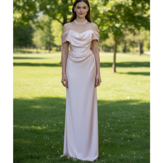 Elegant Off the Shoulder Sheath Wedding Dress with Brush Train