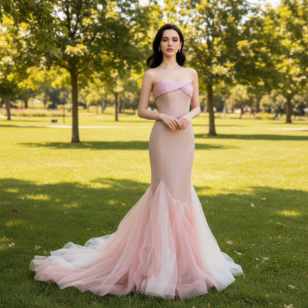 Pink Mermaid & Tight Prom Dresses Evening Gowns with Sequins Pink / 4 Pink Mermaid & Tight Prom Dresses Evening Gowns with Sequins Pink / 4