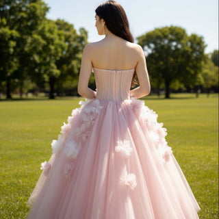 Pink Tiered Tulle High Low Prom Dress Long Formal Dress