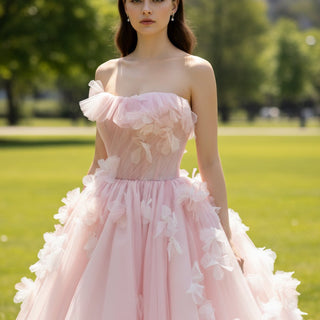 Pink Tiered Tulle High Low Prom Dress Long Formal Dress - Rosymae