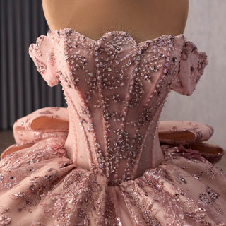 Pink Wedding Dress Tiered Bridal Gown Layered Ball Gown Quinceanera Dress - Rosymae