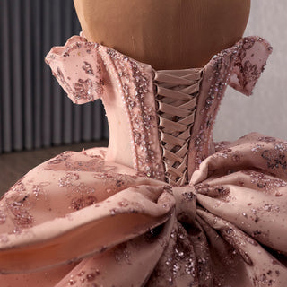 Pink Wedding Dress Tiered Bridal Gown Layered Ball Gown Quinceanera Dress - Rosymae