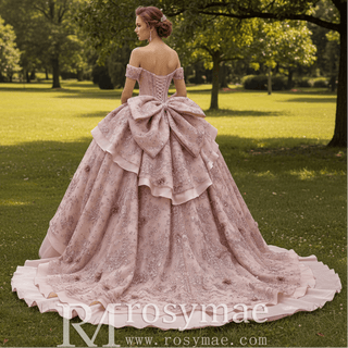 Pink Wedding Dress Tiered Bridal Gown Layered Ball Gown Quinceanera Dress - Rosymae