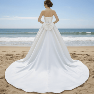 Plain Satin Bridal Gowns Simple A-line Wedding Dress - Rosymae