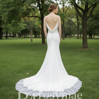 Romantic Mermaid Spaghetti Straps Sweep Train Lace Wedding Dresses