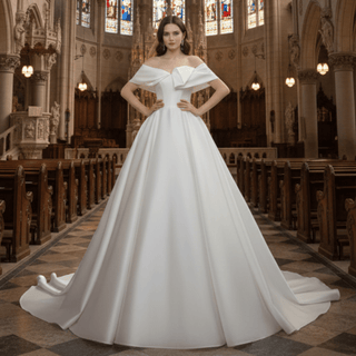 Plain Satin Off the Shoulder Wedding Dress A-line Bridal Gown - Rosymae