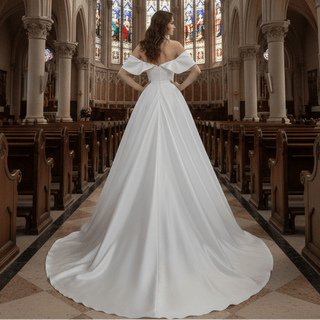 Plain Satin Off the Shoulder Wedding Dress A-line Bridal Gown - Rosymae