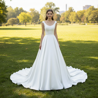 Sleek Tank Top A-line Satin Wedding Dress with Scoop Neckline