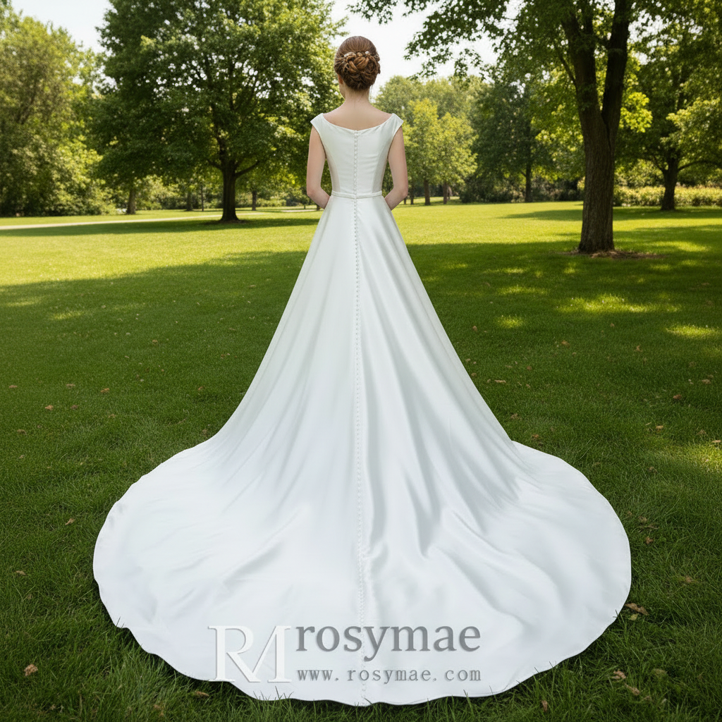 Sleek Tank Top A-line Satin Wedding Dress with Scoop Neckline Rosymae Sleek Tank Top A-line Satin Wedding Dress with Scoop Neckline Rosymae