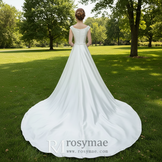 Sleek Tank Top A-line Satin Wedding Dress with Scoop Neckline