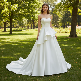 Plain Satin Bridal Gowns Simple A-line Wedding Dress